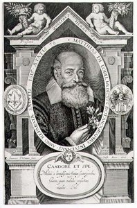 Portret van Matthias de Lobel (1538-1622) gegraveerd door de kunstenaar