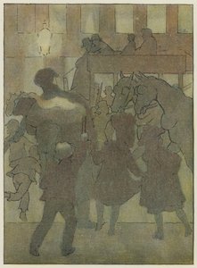 Londen: In een Londense mist (kleurenlitho)