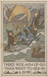Drie wijze mannen van Gotham gingen naar zee in een kom (kleurenlitho) door Francis Donkin Bedford