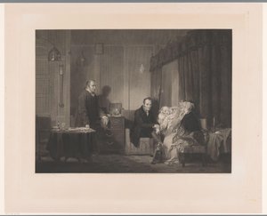 Arts voelt aan de pols van een jonge vrouw in bed door Francis Engleheart