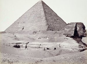 De Grote Piramide, met de Sfinx op de voorgrond, El-Geezah door Francis Frith