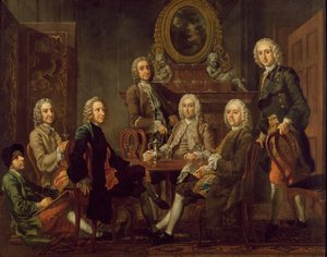 Portret van een groep heren, met de kunstenaar, c.1745