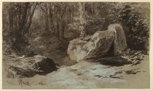 Rotsen in het bos door Francis Hopkinson Smith