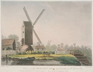 Een uitzicht op de molen van meneer Metcalf nabij Bromley, Bow, Poplar, Londen
