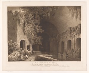 Twee tekenaars bij het Nymphaeum van Egeria in het Caffarella Park bij Rome