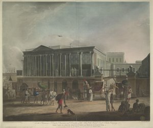 Gezicht op een huis, fabriek en bazaar in Calcutta door Francis Jukes