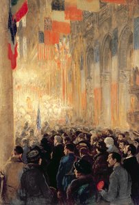 Dienst in de Notre Dame, dankzegging voor de overwinning na de Grote Internationale Oorlog