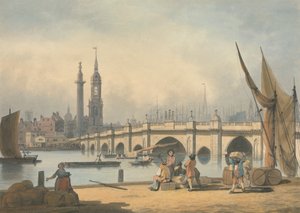 Londen Brug en Het Monument door Francis Nicholson