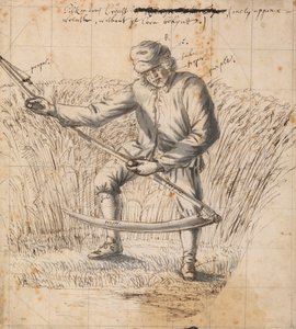 Een studie voor het Pilkington-wapen, een maaier met een zeis door Francis Place