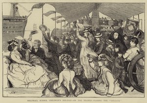 Vakantie van Millwall Schoolkinderen, op de Theems, langs de Goliath