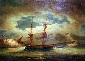Het Franse schip “Le Curieux”, in Martinique, 3 februari door Francis Sartorius