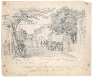 Hoofdstraat, Hampton, Virginia...artillerie bewaakt de straat, c.1860 door Francis Schell