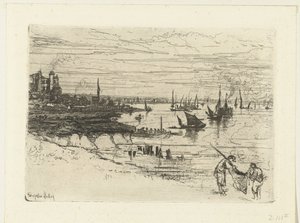Herberg aan de Theems door Francis Seymour Haden (Sir) (signed by artist)