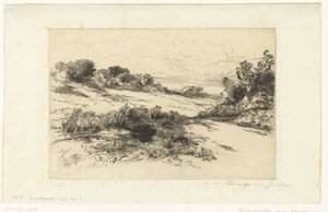 Heuvelachtig landschap bij Swanage Windmill Hill door Francis Seymour Haden (Sir) (signed by artist)