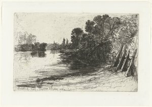 Oever van de Theems bij Brentford door Francis Seymour Haden (Sir) (signed by artist)