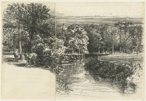Twee ezels en de rivier de Dumdrum door Francis Seymour Haden (Sir) (signed by artist)