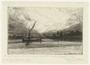Zonsondergang op de Theems door Francis Seymour Haden (Sir) (signed by artist)