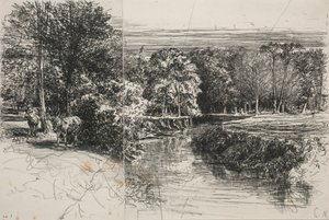 Dundrum-rivier en de twee ezels door Francis Seymour Haden