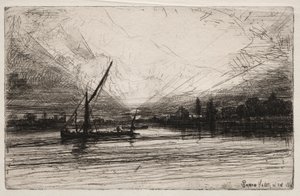 Zonsondergang op de Theems, 1862 door Francis Seymour Haden