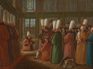 De grootvizier geeft audiëntie aan de Engelse ambassadeur door Francis Smith