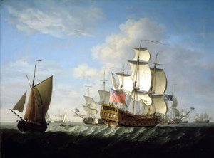 Een Britse eskader van de Koninklijke Marine op zee door Francis Swaine