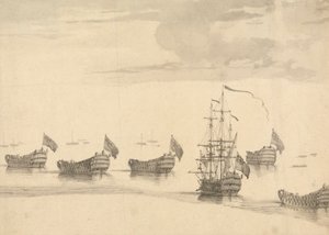 Schepen op een Kalm Zee door Francis Swaine