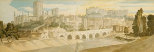 Durham kathedraal en kasteel vanaf de rivier de Wear, 1811