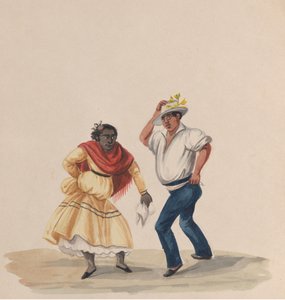Een man en een vrouw dansen, uit een groep tekeningen die Peruaanse kostuums uitbeelden, 1848