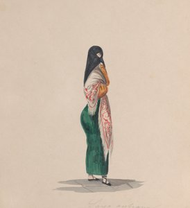 Een vrouw die de saya draagt, staand in profiel, uit een groep tekeningen die Peruaanse..., ca. 184
