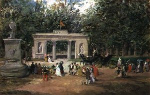 De poort van de botanische tuinen in Madrid vanaf het Prado Museum door Francisco Domingo Marqués