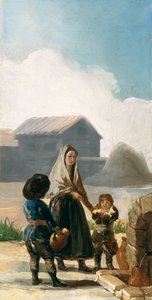Een vrouw en twee kinderen bij een fontein door Francisco de Goya