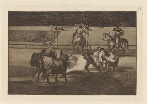 Banderillas met Vuurwerk, Plaat 31 uit La tauromaquia door Francisco de Goya