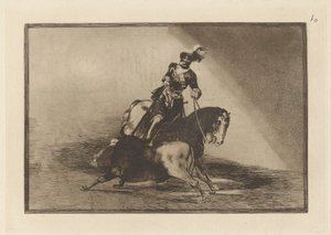 Carlos V. die een stier spietst in de arena van Valladolid, Plaat 10 uit La tauromaquia door Francisco de Goya