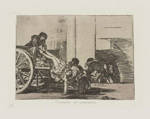 Carretadas al cementerio, pl. 64 uit de serie Los desastres de la guerra door Francisco de Goya