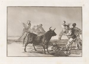 Desjarrete de la canalla con lanzas, medias-lunas, banderillas y otras armas, Plaat 12 uit La tauromaquia door Francisco de Goya