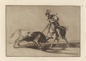 El Cid Campeador die een andere stier spietst, Plaat 11 uit La tauromaquia door Francisco de Goya