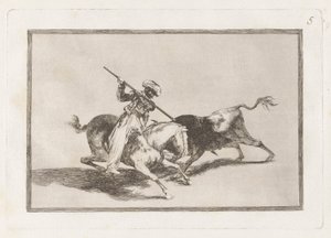 De moedige Moor Gazul is de eerste die stieren volgens de regels lanceert door Francisco de Goya