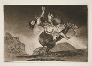 El caballo raptor (De paardenrover), pl. 10 uit de serie Los proverbios door Francisco de Goya
