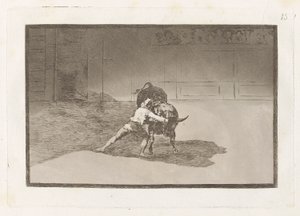 De Beroemde Martincho Plaatst de Banderillas en Speelt de Stier met de Beweging van zijn Lichaam, Plaat 15 uit La tauromaquia door Francisco de Goya