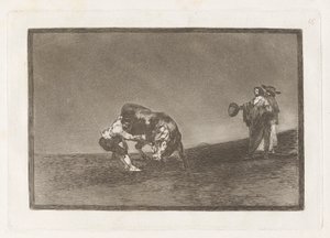 El mismo vuelca un toro en la plaza de Madrid, Plaat 16 uit La tauromaquia door Francisco de Goya