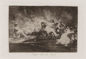 Ze ontsnappen door de vlammen, Plaat 41 uit Los desastres de la guerra (De Rampen van de Oorlog) door Francisco de Goya