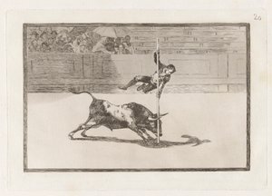 De behendigheid en stoutmoedigheid van Juanito Apinani in de ring te Madrid, Plaat 20 uit La tauromaquia door Francisco de Goya