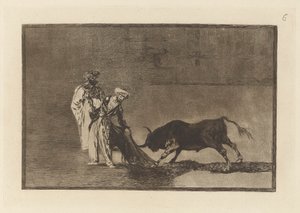 De Moren maken een ander spel in de ring met hun burnous, Plaat 6 uit La tauromaquia door Francisco de Goya