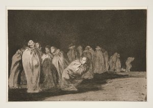 Los encasados (De Mannen in Zakken), pl. 8 uit de serie Los proverbios door Francisco de Goya