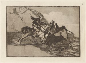 De Manier waarop de Oude Spanjaarden Stieren Jaagden te Paard op het Open Veld door Francisco de Goya