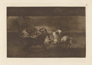 Dood van Pepe Illo, 3e Compositie, Plaat F uit La tauromaquia (derde editie) door Francisco de Goya