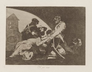 Ni por esas (Noch deze), pl. 11 uit de serie Los desastres de la guerra (De rampen van de oorlog) door Francisco de Goya