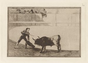 Pedro Romero doodt de stilstaande stier, Plaat 30 uit La tauromaquia door Francisco de Goya