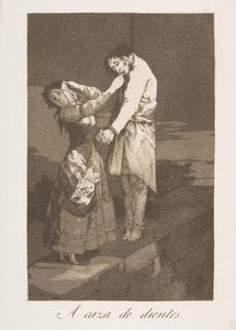Plaat 12 uit Los Caprichos: Op jacht naar tanden A caza de dientes, 1799 door Francisco de Goya