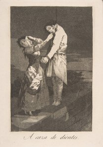 Plaat 12 uit Los Caprichos: Op jacht naar tanden, 1799 door Francisco de Goya